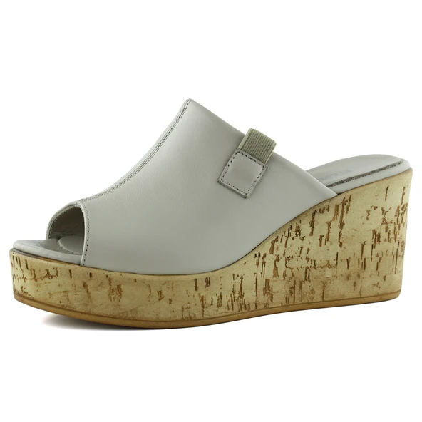 Erkan Saçmacı Fitoria Vizon Hakiki Dana Derisi Önü Açık Mantar Taban Görünümlü Dolgu Topuklu Terlik - Resim 4