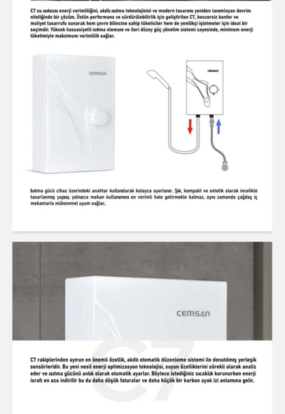 Cemsan c7 güneş enerji sistemine uyumlu sigorta ve kutusu dahil elektrikli şofben - Resim 2