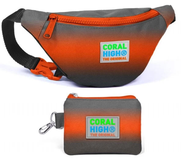 Coral High Siyah Turuncu Gradyan Bel Çantası ve Bozuk Para Çantası Seti - Erkek Çocuk ürün görseli 1