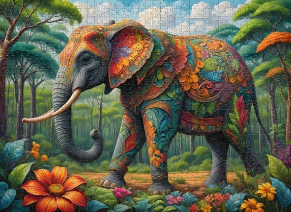 Nova Puzzle 1000 Parça Renkli Fil Puzzle - Resim 3