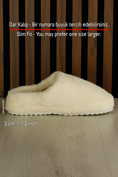 Erkan Saçmacı Clara Krem Pelüş - DAR KALIP - Ayıcık Desenli Kalın Düz Tabanlı Sessiz Kadın Ev Terliği - Resim 5