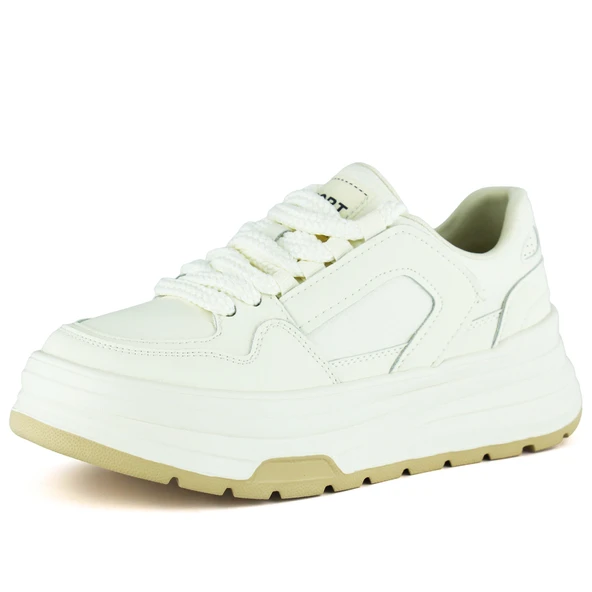 Erkan Saçmacı Beyaz Vegan Bağcıklı Yuvarlak Burun Flatform Taban Günlük Sneaker Spor Ayakkabı ürün görseli 1