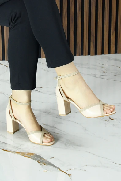 Erkan Saçmacı  Charlotte Ten Vegan Çapraz Bantlı Kalın Topuklu Zarif Abiye Ayakkabı - Resim 3