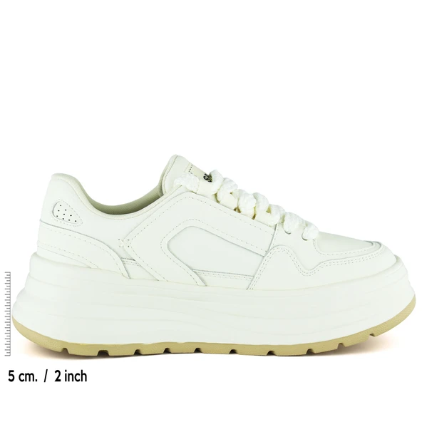 Erkan Saçmacı Beyaz Vegan Bağcıklı Yuvarlak Burun Flatform Taban Günlük Sneaker Spor Ayakkabı - Resim 2