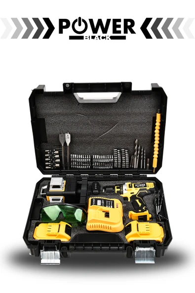 POWER BLACK 58 Vf 5 Ah Otomatik Hizalamalı Lazer Metre Yeşil Çizgili Lazer Hizalama & Şarjlı Matkap Vidalama - Resim 2