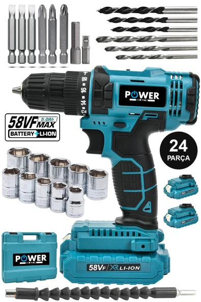 POWER BLACK Pro-xxc-line Germany Technology Çift Akülü Şarjlı Matkap 24 Parça 58 Vf 5 Ah Powerblack ürün görseli 1