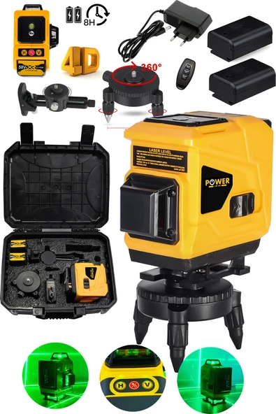 POWER BLACK 360° 12 Köşe Otomatik Hizalamalı Lazer Metre Hizalama Yeşil Çizgili Lazer Hizalama Su Terazili ürün görseli 1