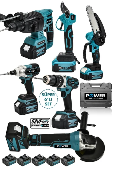 POWER BLACK Profesyonel Brushless 6'lı Set Şarjlı Hilti Şarjlı Taşlama Şarjlı Darbeli Matkap Makas Testere ürün görseli 1