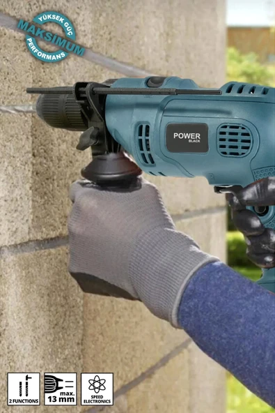 POWER BLACK 13 Mm Darbeli Germany Style 1100 W Elektirikli Matkap Mavi0013 - Resim 3