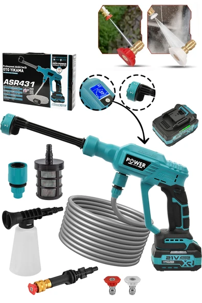 POWER BLACK 21v Yüksek Basınçlı Kömürsüz Motor Akülü Oto Araba Yıkama Makinesi Şarjlı ürün görseli 1