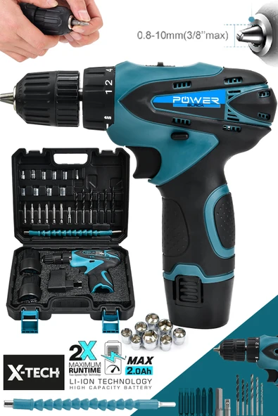 POWER BLACK Pro-xxc-line 58 Vf 5 Ah Çift Akülü Metal Şanzıman 24 Parça Akülü Vidalama Şarjlı Matkap Powerblack - Resim 2