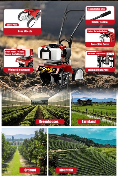 POWER BLACK Bahçe Çim Toprak Belleme Benzinli Mini Çapalama Makinası - Resim 2