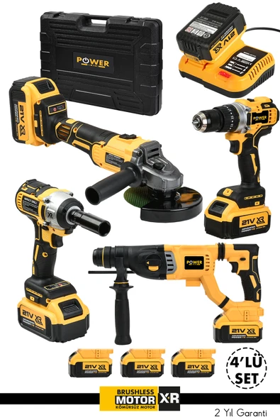 POWER BLACK 4'lü Set Akülü Hılti Vidalama Taşlama Ve Somun Sıkma Makinesi Sarı ürün görseli 1