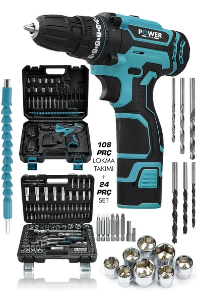 POWER BLACK Korumalı Çelik Şanzuman2akülü Matkap 132 Pcs Crv Çeliği Profesyonel Parlak Lokma Takımı Hediyeli ürün görseli 1