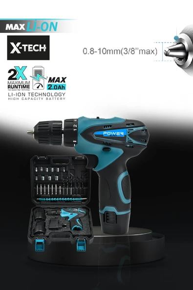 POWER BLACK Pro-xxc-line 58 Vf 5 Ah Çift Akülü Metal Şanzıman 24 Parça Akülü Vidalama Şarjlı Matkap Powerblack - Resim 3