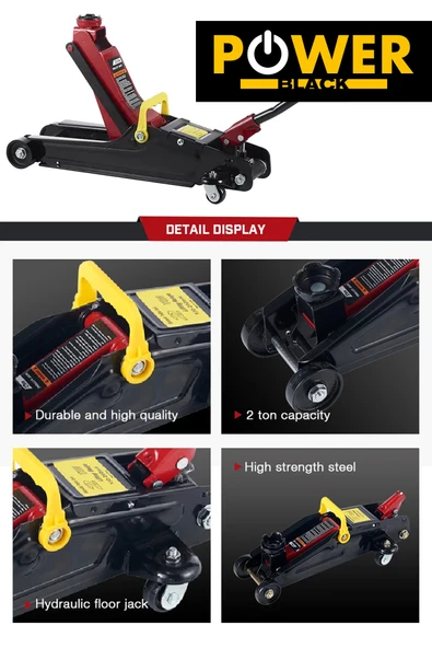 POWER BLACK NEW 2 Ton Arabalı Tekerlekli Hidrolik Timsah Kriko Kutulu ÇANTALI POWERBLACK - Resim 2