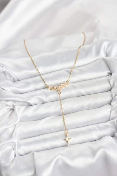 316L Çelik Zincir Gold Renk Yıldız Model Y Kadın Kolye - TJ-BKO10666 - Resim 2
