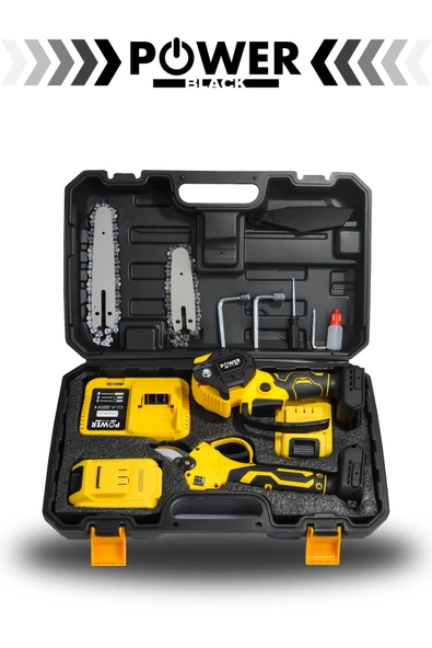 POWER BLACK Germany 2 Li Set 18 Vf 3 Ah Çift Akülü Çelik Şanzıman Şarjlı Dal Budama & Testeresi Power - Resim 2