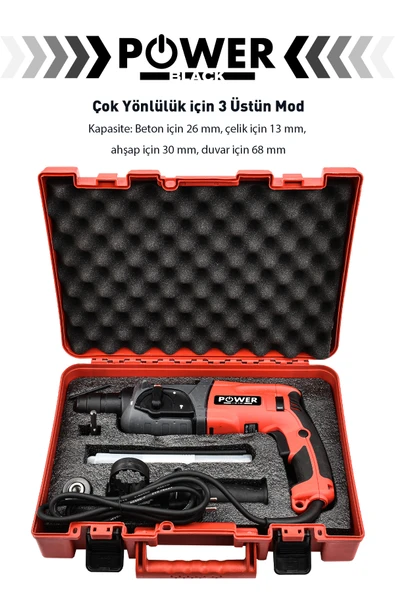 POWER BLACK Profesyonel 850w Darbeli Metal Şanzıman BAKIR SARGI Kırıcı Delici Hilti Matkap - Resim 2