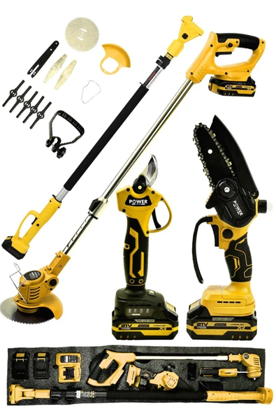 POWER BLACK Profesyonel 3'lü Set 21V Teleskopik Bağ Makası & Çim Biçme Makinesi & Budama Testeresi ürün görseli 1