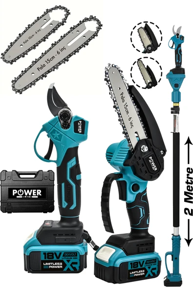 POWER BLACK Germany 18vf Akülü 2 Li Set Şarjlı Ağaç Dal Kesme Ve Budama Makası Testere Teleskopik Uzatmalı ürün görseli 1