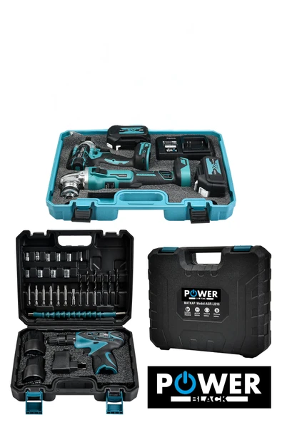 POWER BLACK Germany Profesyonel 3 Lü Set Şarjlı Taşlama Somun Şarjlı Matkap 21 V Tam Torklu - Resim 2