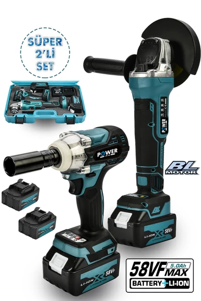 POWER BLACK 2 Li Set Şarjlı Taşlama Şarjlı Somun Sıkma Sökme Setli 58vf ürün görseli 1