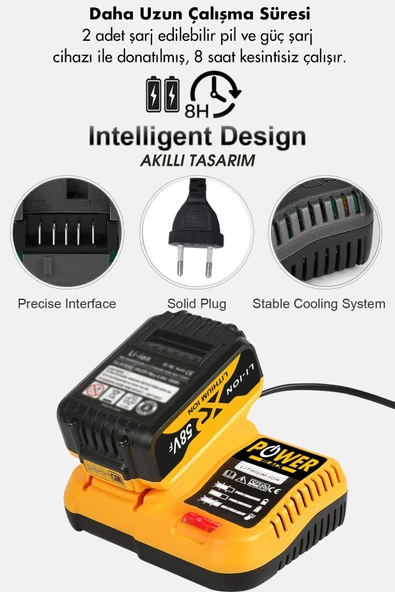 POWER BLACK GERMANYPROFESYONEL 2Akülü3LÜ SET Şarjlı Dal Ağaç Kesme Testere + Bağ Budama Makası + Akülü Vidalama - Resim 2