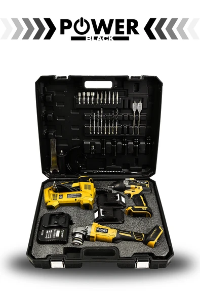 POWER BLACK 21 V 3'lü Set Hava Pompası 125mm Taşlama 800Nm Somun Sıkma Sökme Kırmızı - Resim 2