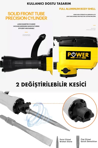 POWER BLACK Ağır Hizmet Kırıcı 16 Kg 68 Joule Çantalı Sivri Yassı Keski Hediyeli Sjs Metal Şanzıman Tam Prof - Resim 2
