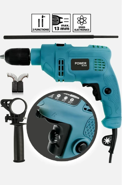POWER BLACK 13 Mm Darbeli Germany Style 1100 W Elektirikli Matkap Mavi0013 ürün görseli 1