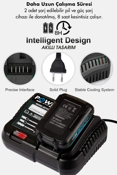 POWER BLACK 4 Lü Set 21 V 2 Ah Darbeli Matkap Bijon Somun Sıkma Sökme Taşlama Spiral Kırıcı - Resim 2