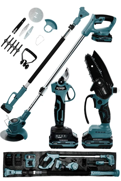 POWER BLACK Profesyonel 3'lü Set 21V Teleskopik Bağ Makası & Çim Biçme Makinesi & Budama Testeresi ürün görseli 1