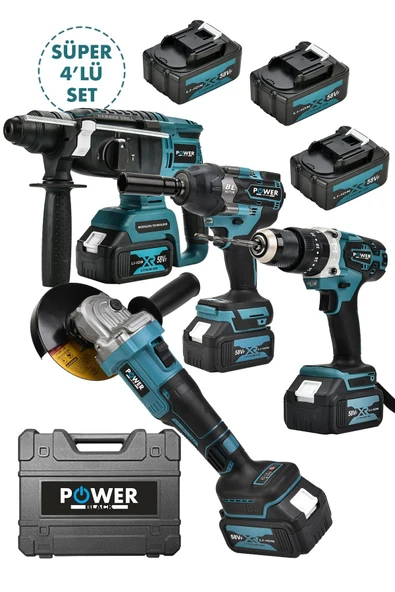 POWER BLACK 4 LÜ SET PROFESYONEL ŞARJLI MATKAP HİLTİ TAŞLAMA BÜYÜK SOMUN  SIKMA ULTRA GÜÇLENDRİLMİŞ ürün görseli 1