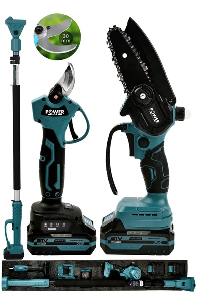 POWER BLACK 3 lü set tek lazer kesim kutuda 2 pala 2 zincir 2 batarya 18 V ürün görseli 1