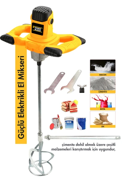 POWER BLACK Elektrikli Alçı Boya Ve Harç Karıştırıcı Mikser Sarı Renk - Resim 2