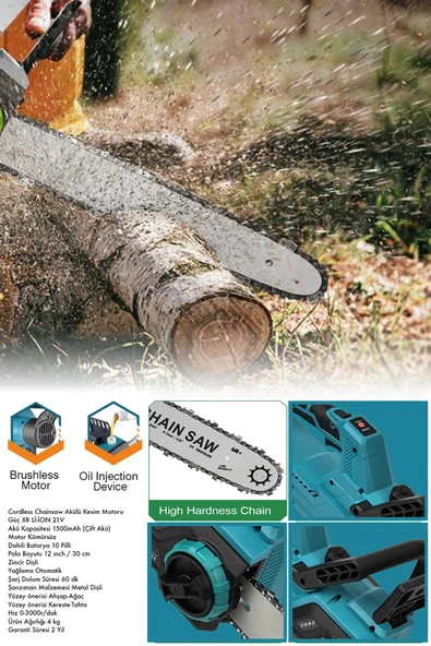 POWER BLACK TAM OTOMATİK YAĞLAMALI 30 CM PALALI FREN SİSTEMLİ ÇİFT AKÜLÜ - Resim 2