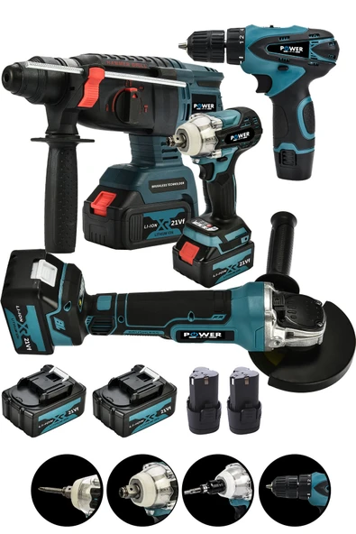 POWER BLACK 4 Lü Set Torklu Akülü Vidalama Somun Sıkma Şarjlı Hilti 2-26 mm Şarjlı Taşlama 125 mm Şarjlı Matkap ürün görseli 1