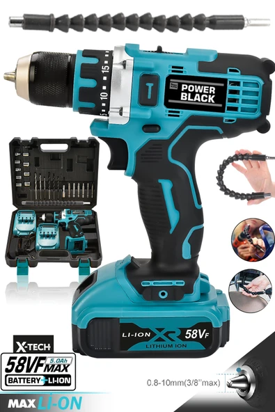 POWER BLACK Pro-xxc-line Germany Technology Çift Akülü Şarjlı Matkap 24 Parça 58 Vf 5 Ah Powerblack ürün görseli 1