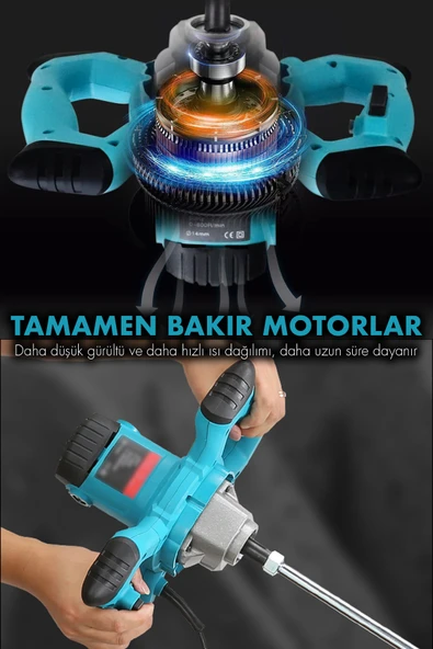 POWER BLACK 1800 W Devir Ayarlı Elektrikli Alçı Boya Ve Harç Karıştırıcı Mikser-mavi - Resim 2