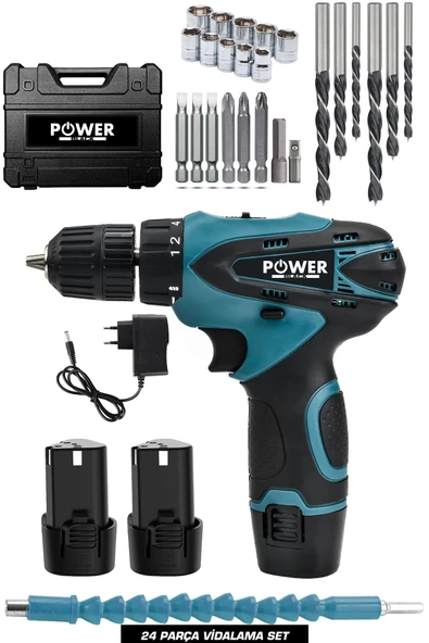POWER BLACK Otamatik Korumalı Çelik Şanzuman 2 Akülü Matkap Akülü Vidalama Şarjlı ARMUT BATARYA ürün görseli 1