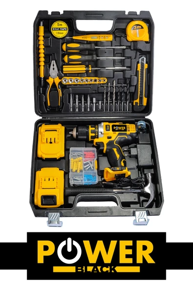 POWER BLACK POWEBLACK PRO Germany Technology 58Vf 5Ah Çelik Mandren Çift Akülü Vidalama Şarjlı Matkap Seti - Resim 2