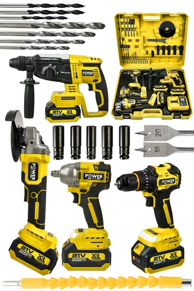 POWER BLACK Pro 21 v Akülü Matkap & Taşlama & Kırıcı Delici Hilti & Somun Sıkma Sökme 4'lü Set ürün görseli 1