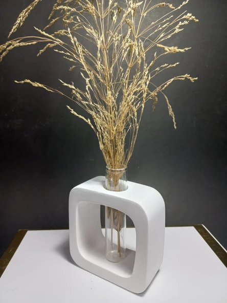 Minimal Vazo, Cam Tüplü ( Kare Model ) Dekoratif Beyaz Vazo - Resim 6