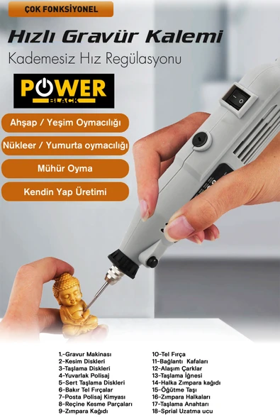 POWER BLACK Gravür Hobi Taşlama Seti - Çantalı 211 Parça - 6 Kademeli POWERBLACK - Resim 2
