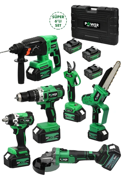 POWER BLACK Profesyonel 6 Lı Set Avuç Taşlama Kırıcı Delici Hilti Makas Testere Darbeli Matkap Somun Sökme ürün görseli 1