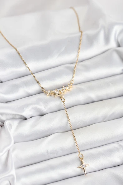 316L Çelik Zincir Gold Renk Yıldız Model Y Kadın Kolye - TJ-BKO10666 ürün görseli 1
