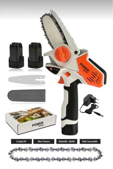 POWER BLACK Akülü Şarjlı El Testeresi Bıçkı Ağaç Kesme Dal Budama Turuncu M708 ürün görseli 1