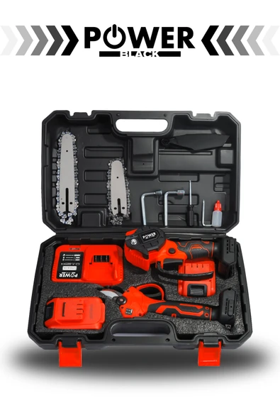 POWER BLACK Germany 2 Li Set 18 Vf 3 Ah Çift Akülü Çelik Şanzıman Şarjlı Dal Budama & Testeresi Powerblack - Resim 2
