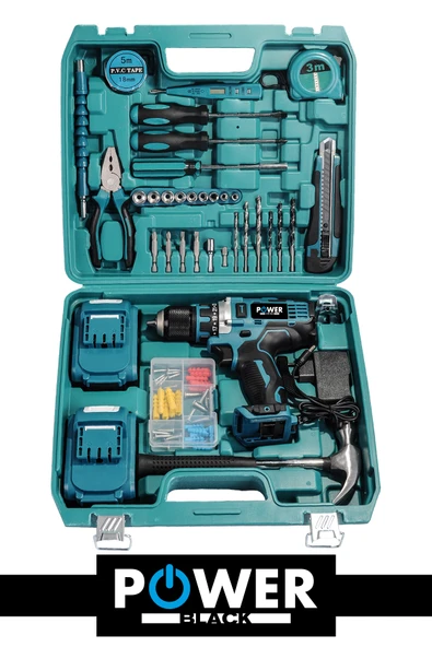 POWER BLACK POWEBLACK PRO Germany Technology 58Vf 5Ah Çelik Mandren Çift Akülü Vidalama Şarjlı Matkap Seti - Resim 2